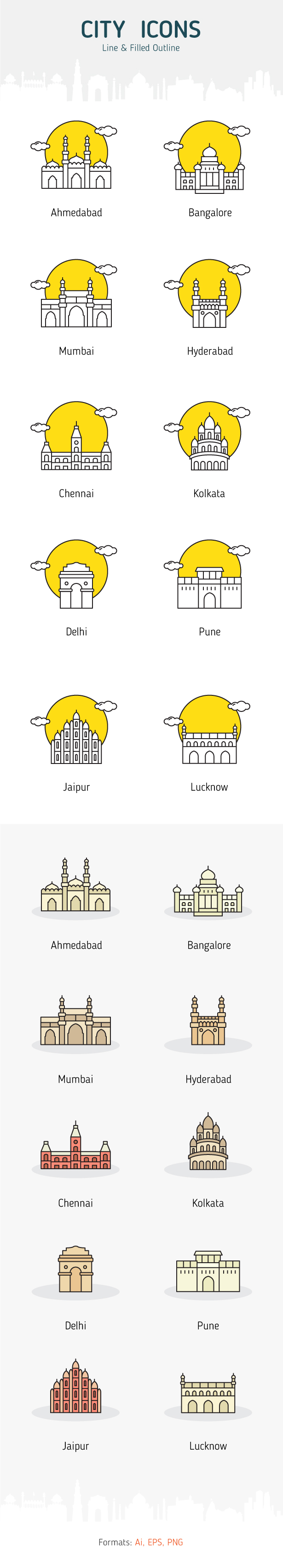 Indian Cities Vector Icons