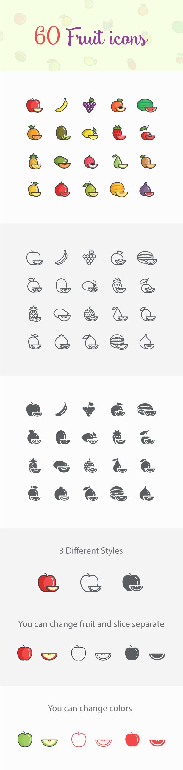 3 Styles Fruit Icons